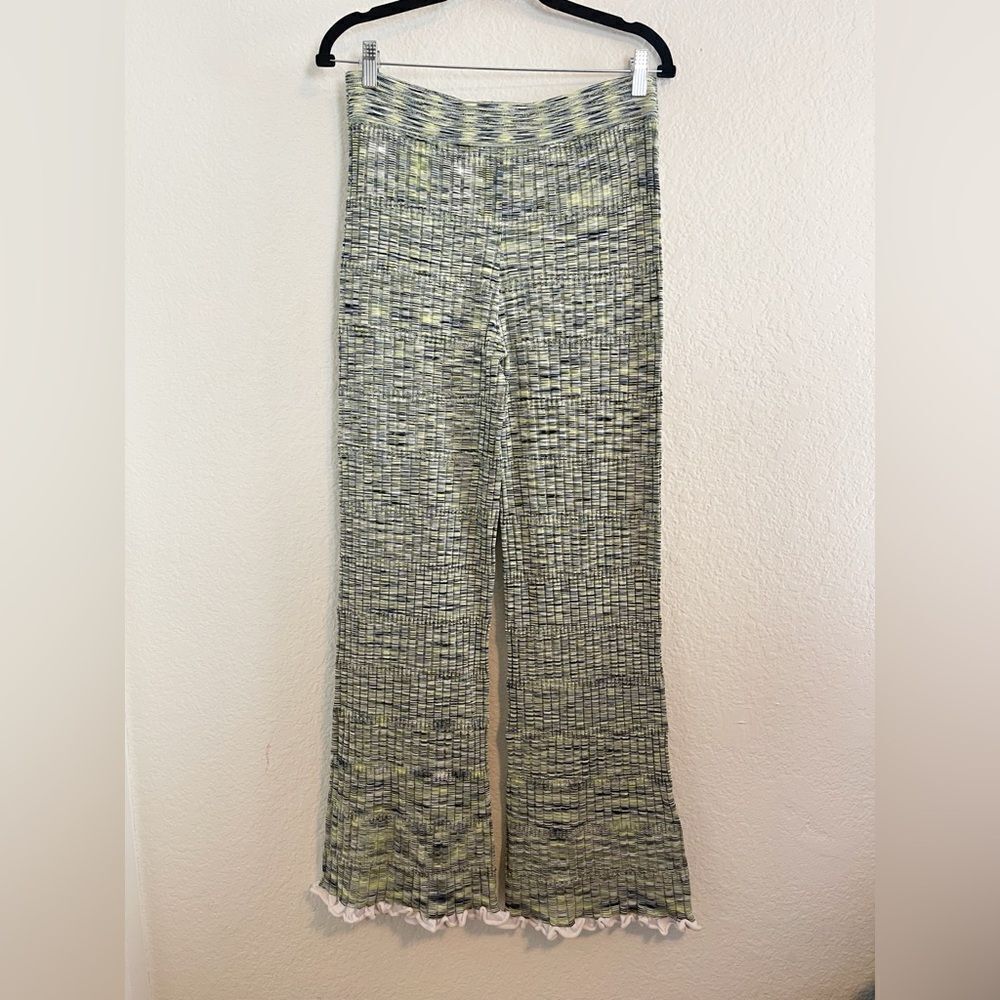Jonathan Simkhai Wide leg Knit Pants Basil Space Dye with ruffles NWT. Large - Picture 6 of 12